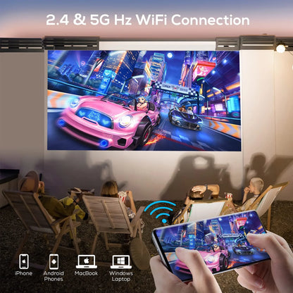 1080P Native Projector with 5G Wifi & Bluetooth 5.2, 9000 Lumens LED, 4K Supported, 180" Display, Portable Home Theater Projector with Carry Bag